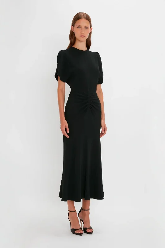 Victoria Beckham Gathered Waist Midi Dress - Black