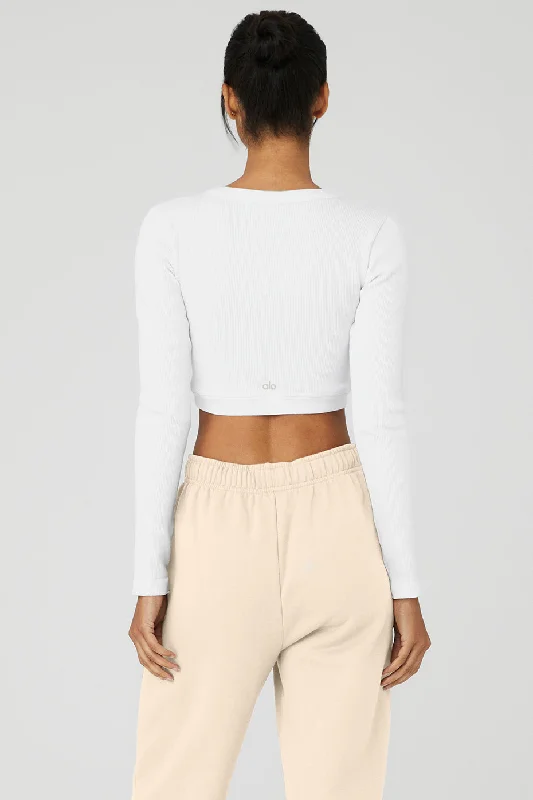 Seamless Ribbed Cropped Serene Long Sleeve - White