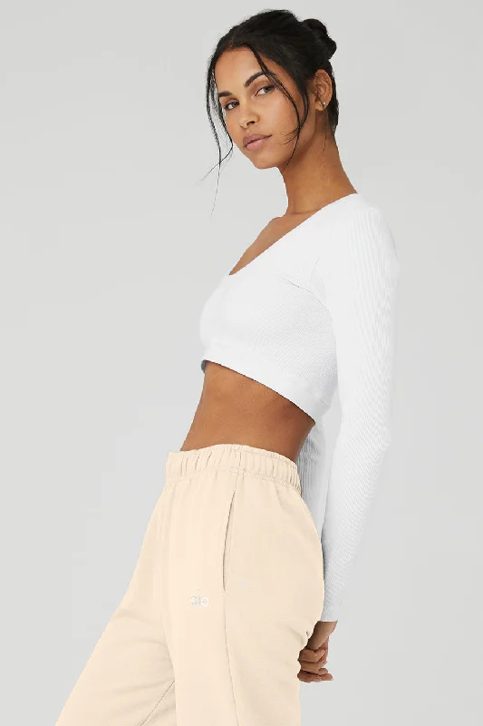 Seamless Ribbed Cropped Serene Long Sleeve - White