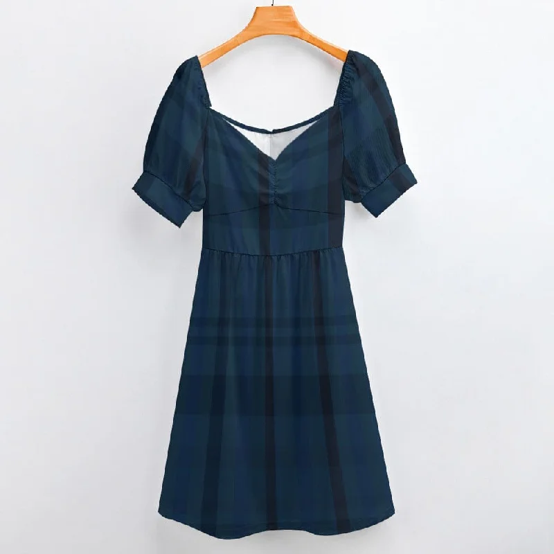 Women's Gothic Blue Plaid Sweetheart Dress