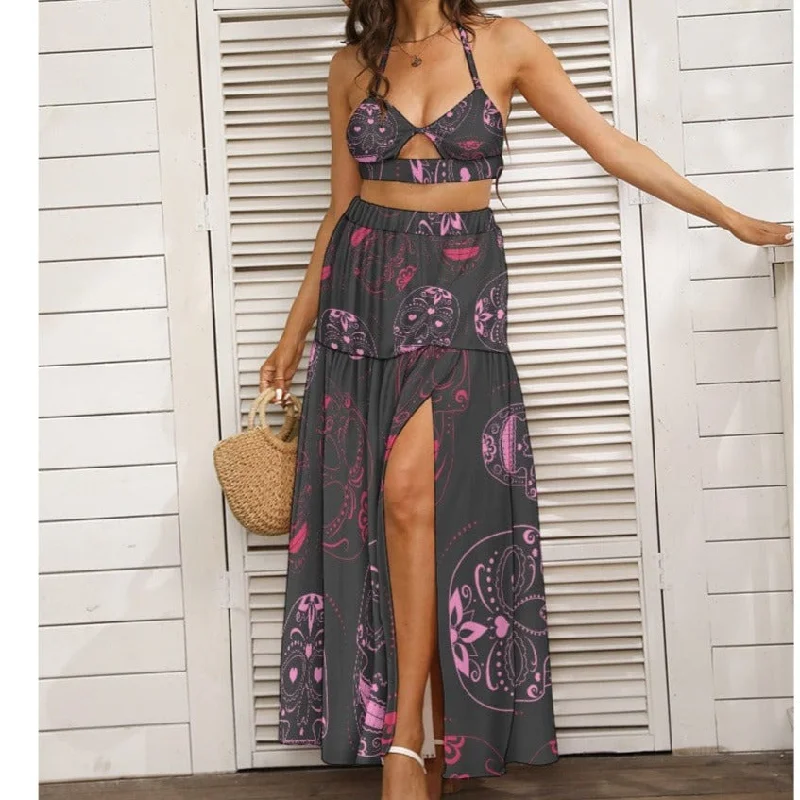 Women's Purple & Pink Skulls Tie Back Wrap Dress