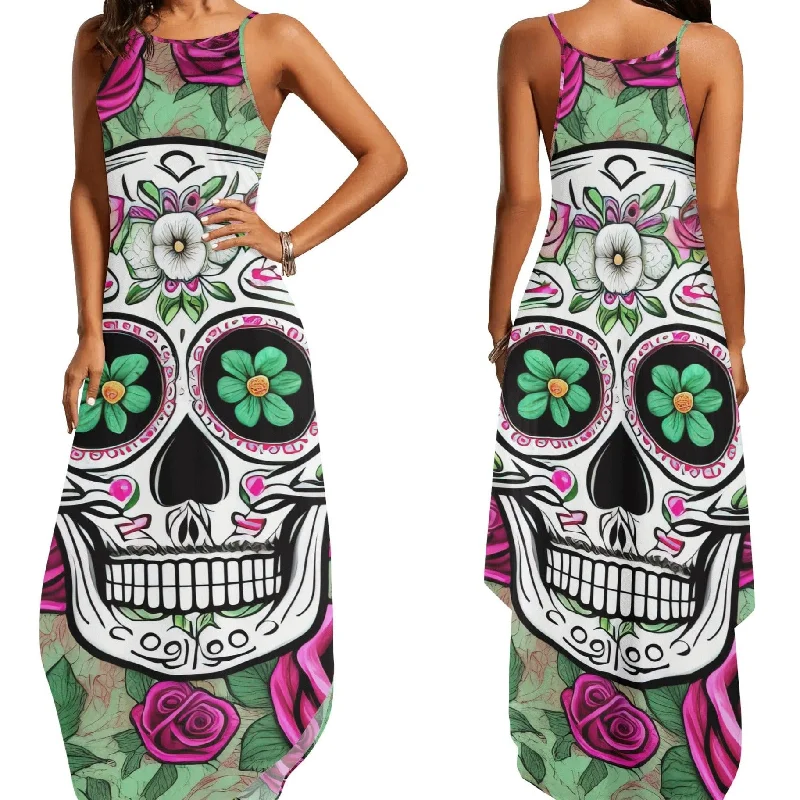 Women's Sugar Skull Elegant Sleeveless Long Dress