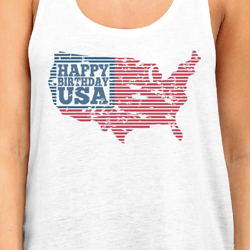 Happy Birthday USA Womens White Sleeveless Top Funny 4 Of July Tank