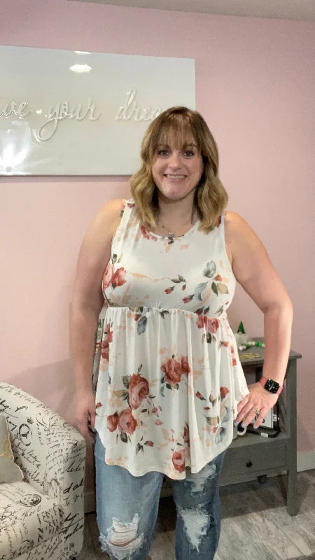 Ivory Floral Tank Top