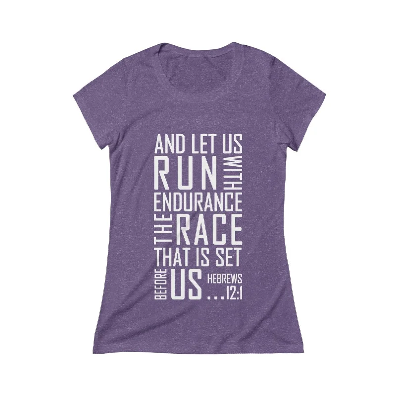 Keep Running the Race Hebrews 12:1 Christian Womens Scoop Tee