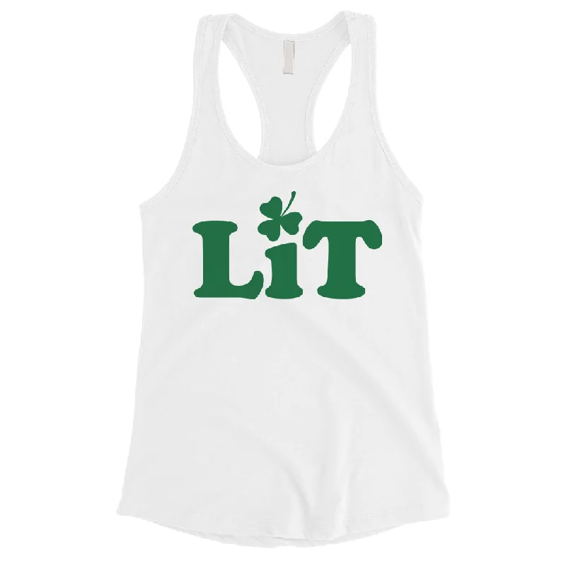 Lit Shamrock Womens Cute St Patricks Day Tank Top Funny Irish Gift