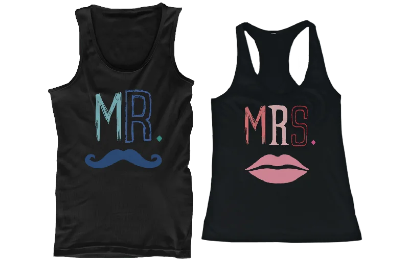 Mr Mustache and Mrs Lips Couple Tank Tops Cute Matching Tanks for Couples