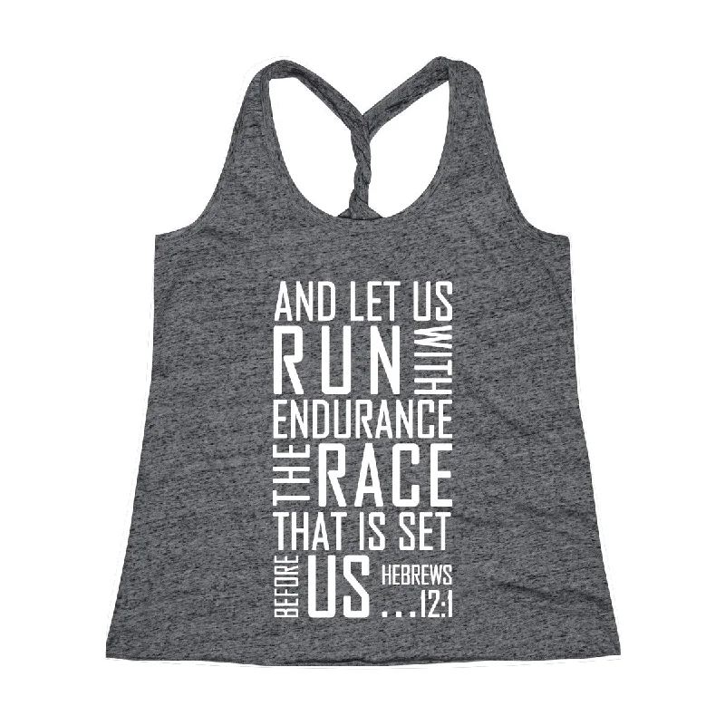 Running the Race Hebrews 12:1 Bible Verse Workout Twist Back Tank Top