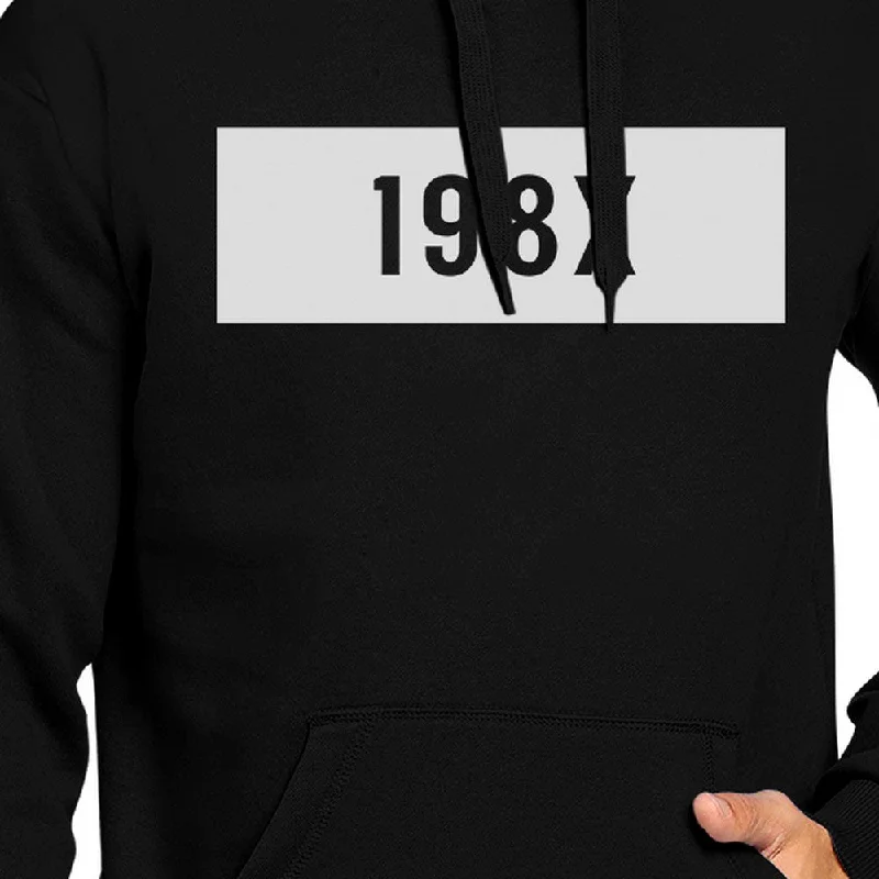 198X Unisex Black Cute Hoodie Pullover Fleece Simple Design For 80s