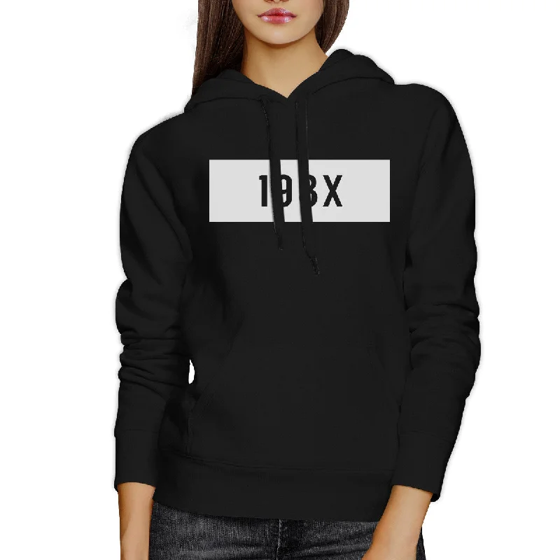 198X Unisex Black Cute Hoodie Pullover Fleece Simple Design For 80s