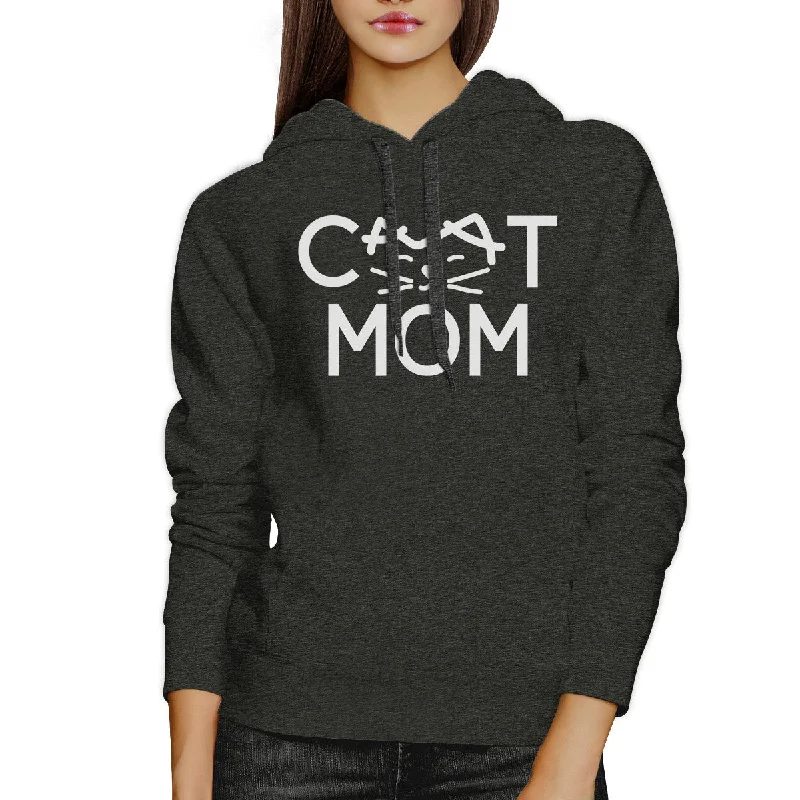 Cat Mom Dark Grey Unisex Hoodie Fleece Cute Gift Ideas For Cat Lady