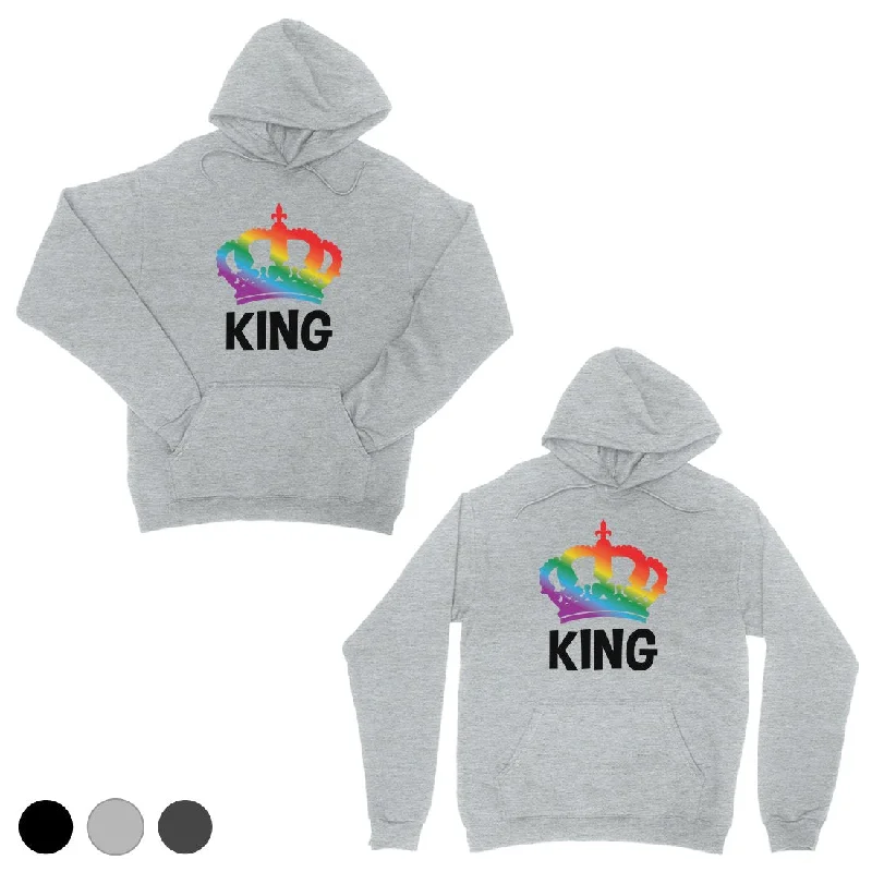 LGBT King King Rainbow Crown Grey Matching Couple Hoodies