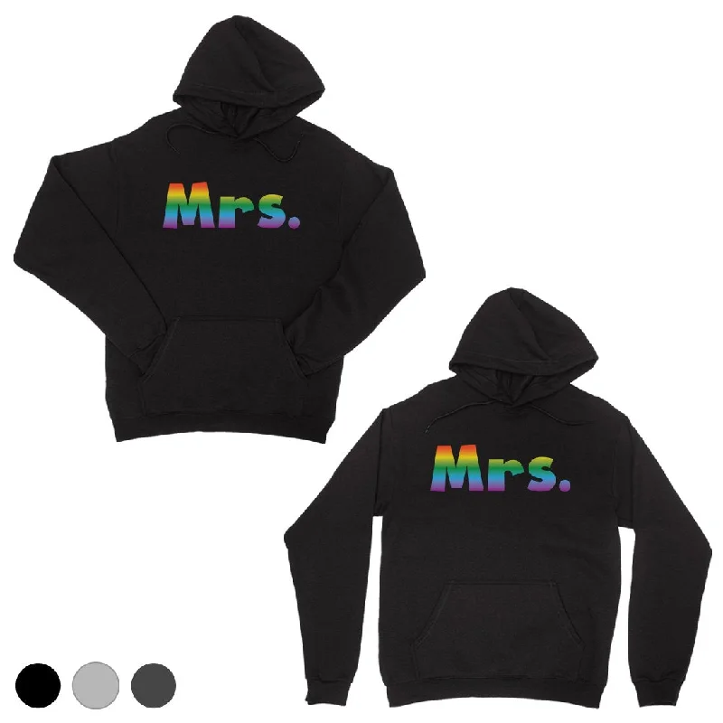 LGBT Mrs. Mrs. Rainbow Black Matching Couple Hoodies