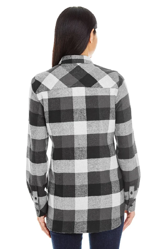 Burnside Womens Boyfriend Flannel Long Sleeve Button Down Shirt w/ Double Pockets - Black