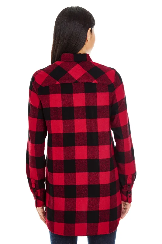 Burnside Womens Boyfriend Flannel Long Sleeve Button Down Shirt w/ Double Pockets - Red/Black