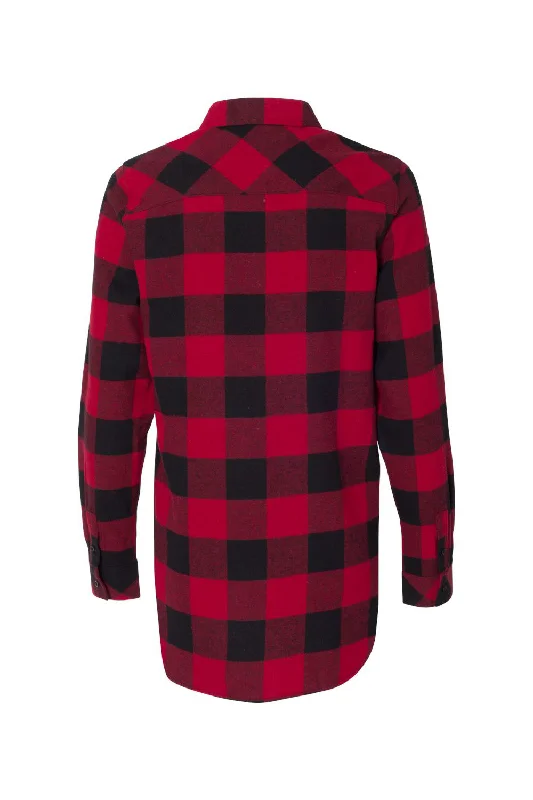 Burnside Womens Boyfriend Flannel Long Sleeve Button Down Shirt w/ Double Pockets - Red/Black