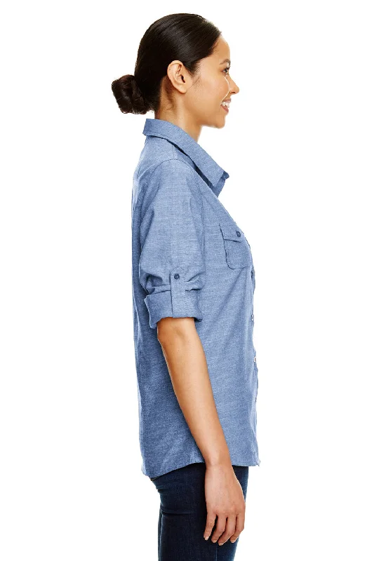 Burnside Womens Long Sleeve Button Down Shirt w/ Double Pockets - Light Denim - NEW