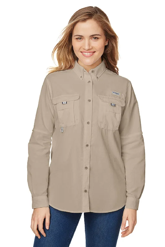 Columbia Womens Bahama Moisture Wicking Long Sleeve Button Down Shirt w/ Double Pockets - Fossil