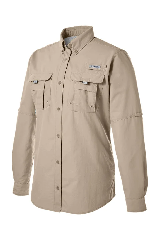 Columbia Womens Bahama Moisture Wicking Long Sleeve Button Down Shirt w/ Double Pockets - Fossil