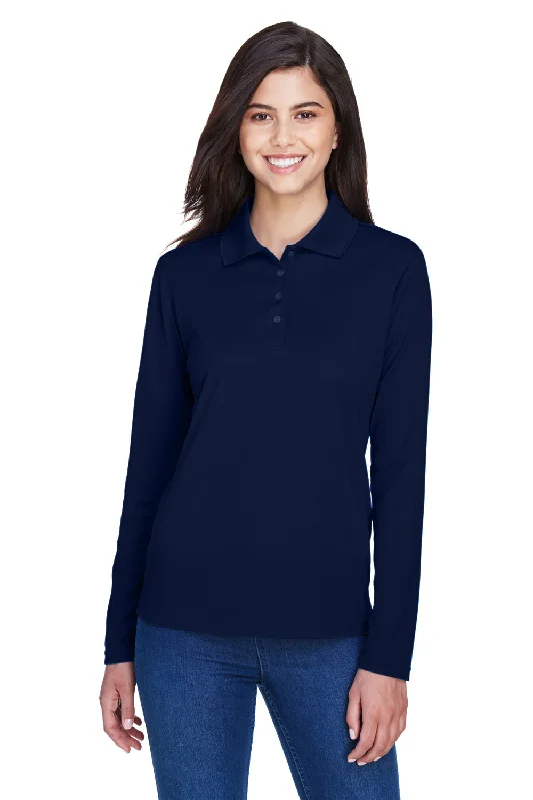 Core 365 Womens Pinnacle Performance Moisture Wicking Long Sleeve Polo Shirt - Classic Navy Blue