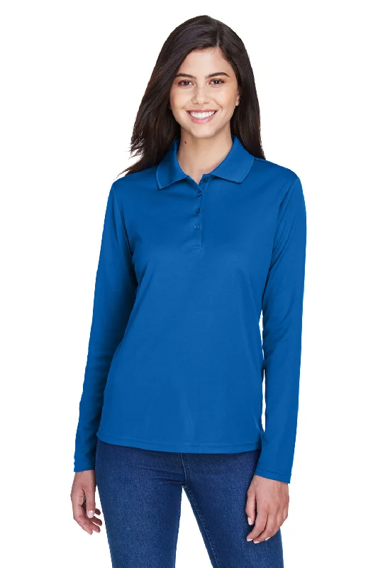 Core 365 Womens Pinnacle Performance Moisture Wicking Long Sleeve Polo Shirt - True Royal Blue