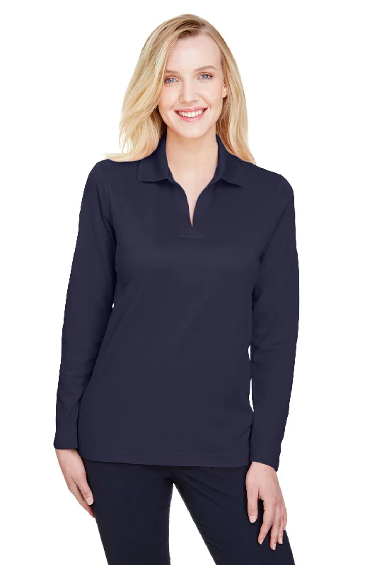 Devon & Jones Womens CrownLux Performance Moisture Wicking Long Sleeve Polo Shirt - Navy Blue