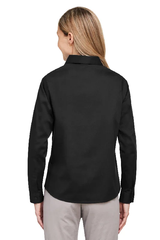 Harriton Womens Advantage Wrinkle Resistant Long Sleeve Button Down Shirt w/ Double Pockets - Black