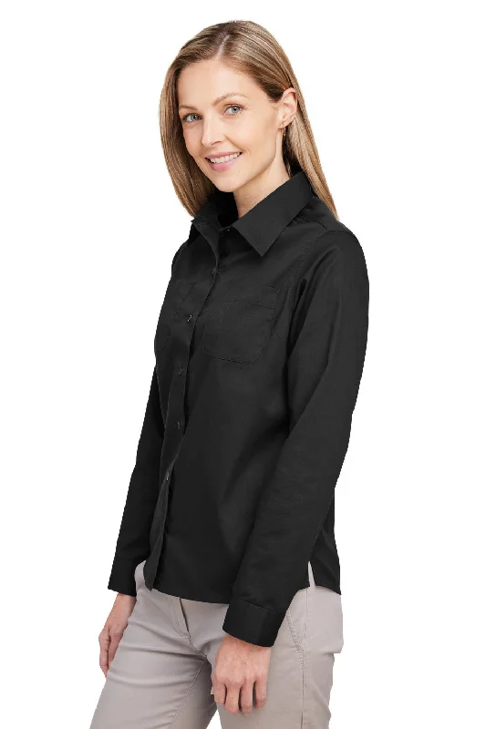 Harriton Womens Advantage Wrinkle Resistant Long Sleeve Button Down Shirt w/ Double Pockets - Black