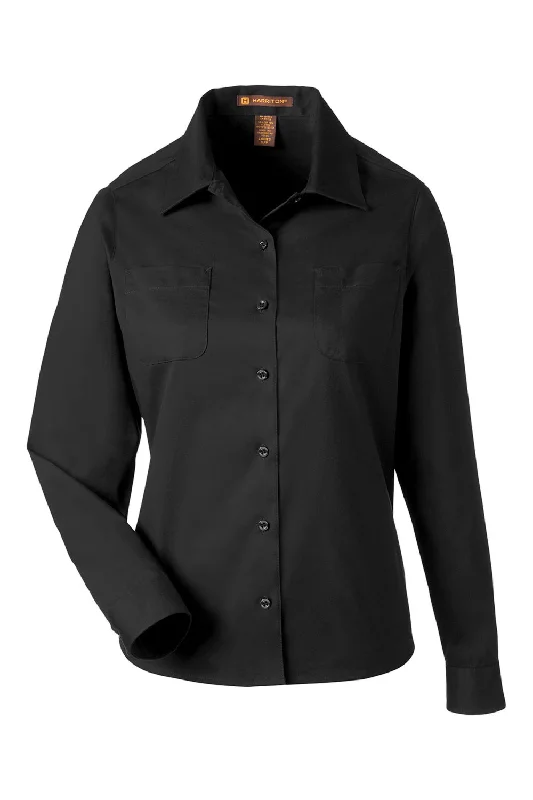 Harriton Womens Advantage Wrinkle Resistant Long Sleeve Button Down Shirt w/ Double Pockets - Black