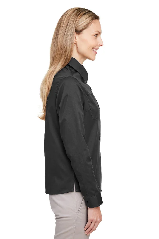 Harriton Womens Advantage Wrinkle Resistant Long Sleeve Button Down Shirt w/ Double Pockets - Dark Charcoal Grey