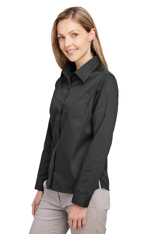 Harriton Womens Advantage Wrinkle Resistant Long Sleeve Button Down Shirt w/ Double Pockets - Dark Charcoal Grey