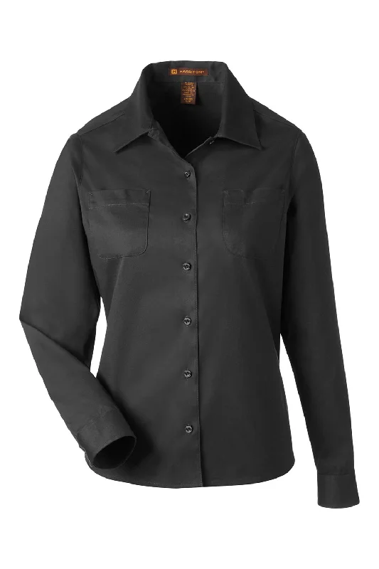 Harriton Womens Advantage Wrinkle Resistant Long Sleeve Button Down Shirt w/ Double Pockets - Dark Charcoal Grey