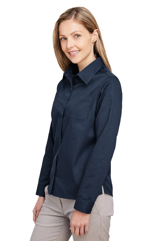 Harriton Womens Advantage Wrinkle Resistant Long Sleeve Button Down Shirt w/ Double Pockets - Dark Navy Blue