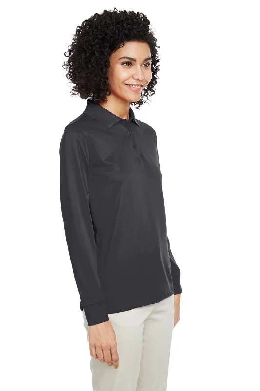 Harriton Womens Advantage Performance Moisture Wicking Long Sleeve Polo Shirt - Dark Charcoal Grey