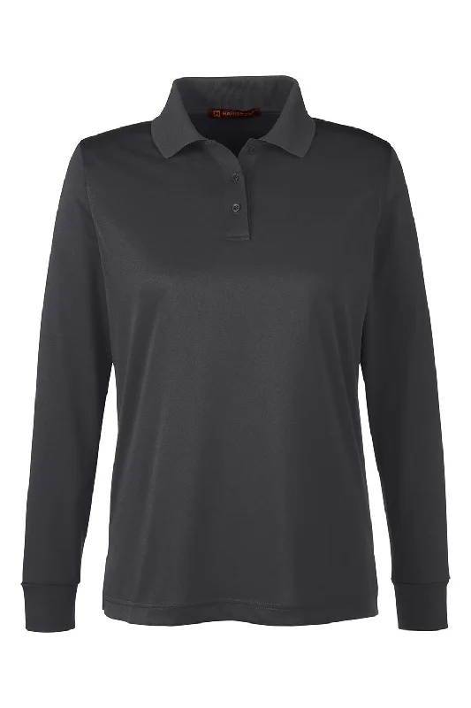 Harriton Womens Advantage Performance Moisture Wicking Long Sleeve Polo Shirt - Dark Charcoal Grey