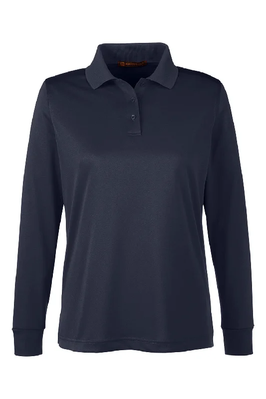 Harriton Womens Advantage Performance Moisture Wicking Long Sleeve Polo Shirt - Dark Navy Blue