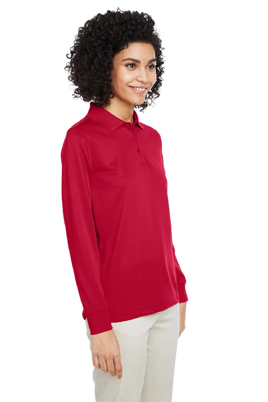 Harriton Womens Advantage Performance Moisture Wicking Long Sleeve Polo Shirt - Red