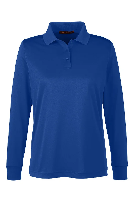 Harriton Womens Advantage Performance Moisture Wicking Long Sleeve Polo Shirt - True Royal Blue