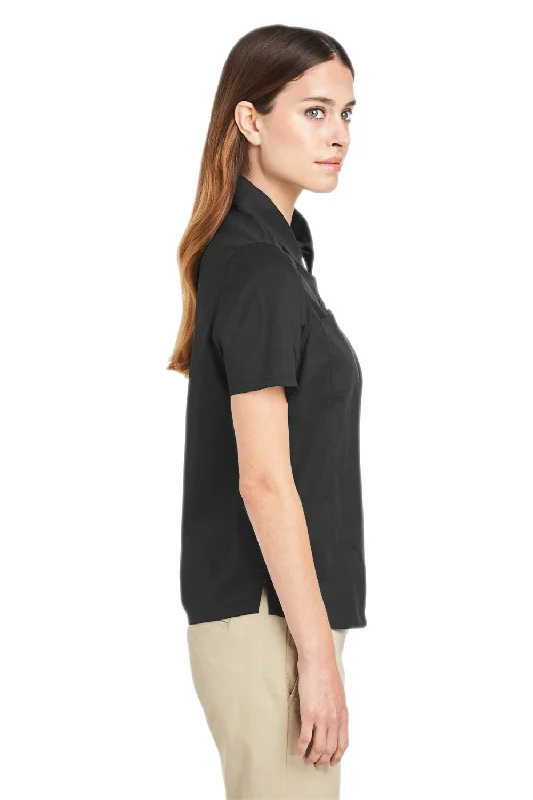 Harriton Womens Advantage Wrinkle Resistant Short Sleeve Button Down Shirt w/ Double Pockets - Black