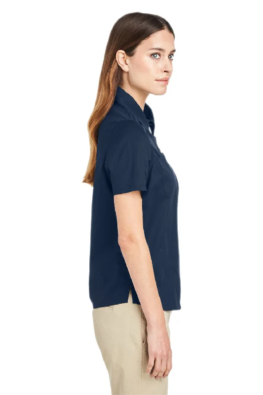 Harriton Womens Advantage Wrinkle Resistant Short Sleeve Button Down Shirt w/ Double Pockets - Dark Navy Blue