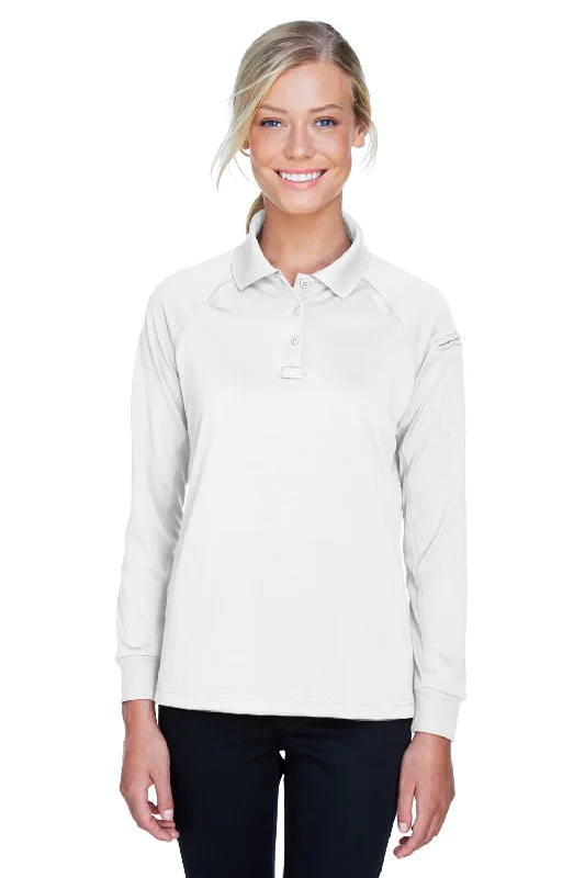 Harriton Womens Advantage Tactical Moisture Wicking Long Sleeve Polo Shirt - White