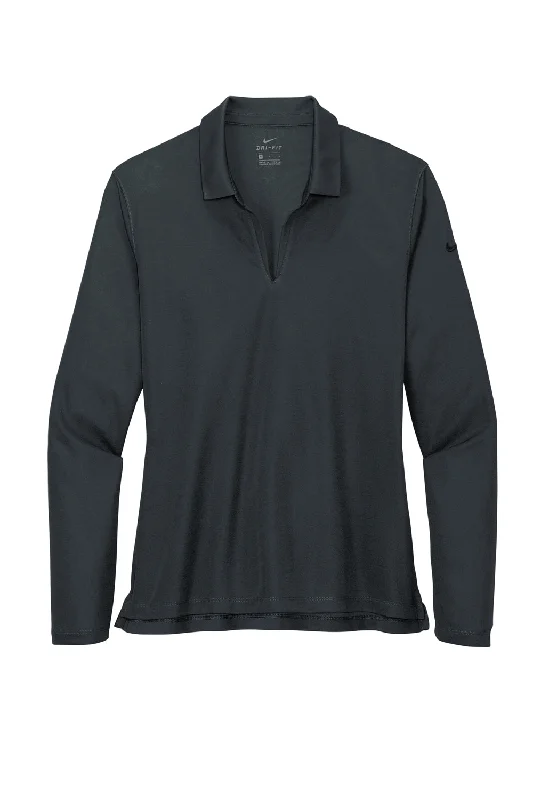 Nike Womens Dri-Fit Moisture Wicking Micro Pique 2.0 Long Sleeve Polo Shirt - Anthracite Grey