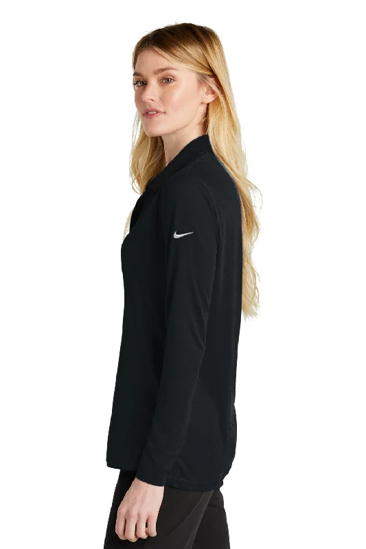 Nike Womens Dri-Fit Moisture Wicking Micro Pique 2.0 Long Sleeve Polo Shirt - Black