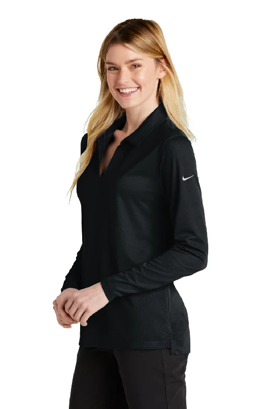 Nike Womens Dri-Fit Moisture Wicking Micro Pique 2.0 Long Sleeve Polo Shirt - Black