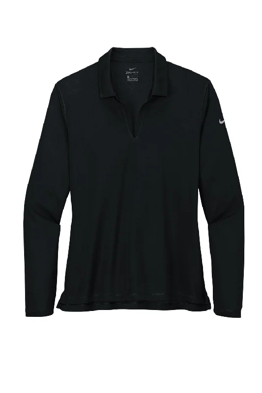 Nike Womens Dri-Fit Moisture Wicking Micro Pique 2.0 Long Sleeve Polo Shirt - Black