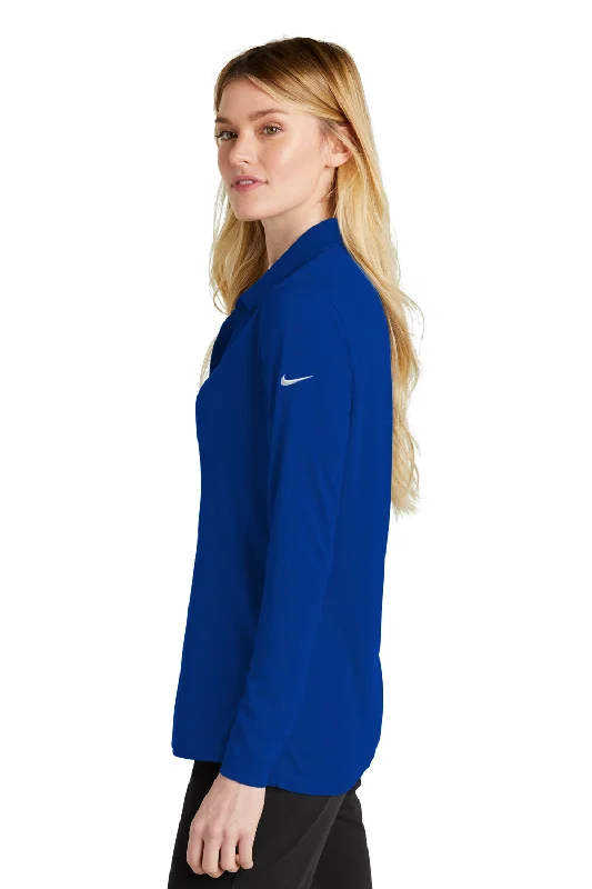 Nike Womens Dri-Fit Moisture Wicking Micro Pique 2.0 Long Sleeve Polo Shirt - Game Royal Blue