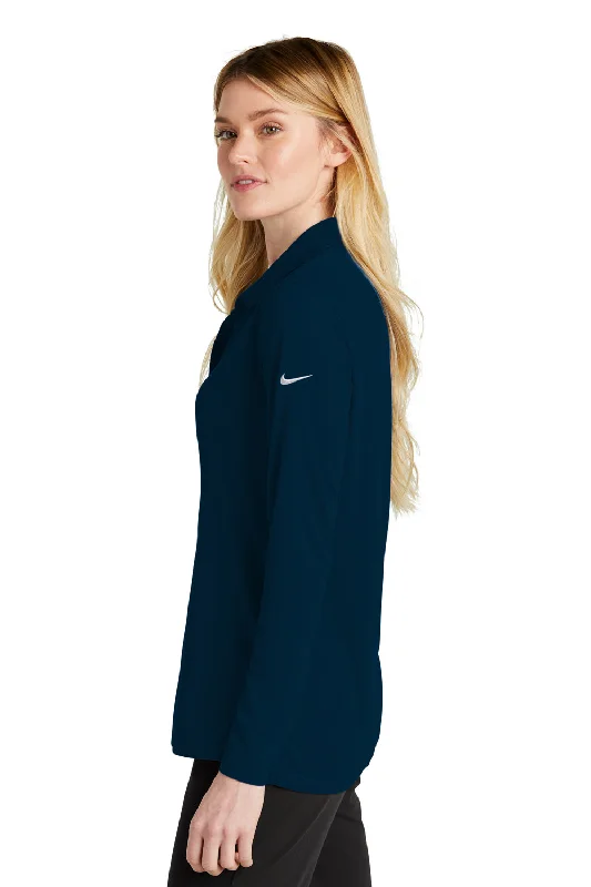 Nike Womens Dri-Fit Moisture Wicking Micro Pique 2.0 Long Sleeve Polo Shirt - Navy Blue