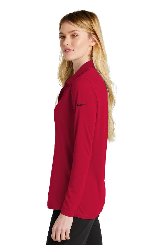 Nike Womens Dri-Fit Moisture Wicking Micro Pique 2.0 Long Sleeve Polo Shirt - University Red