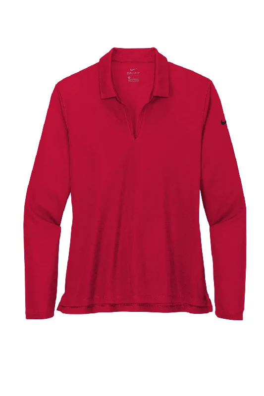 Nike Womens Dri-Fit Moisture Wicking Micro Pique 2.0 Long Sleeve Polo Shirt - University Red