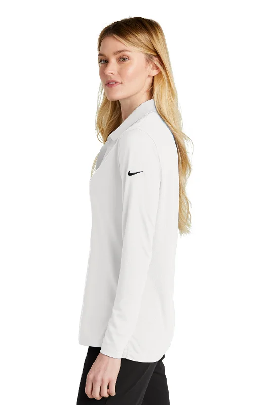 Nike Womens Dri-Fit Moisture Wicking Micro Pique 2.0 Long Sleeve Polo Shirt - White